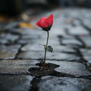 A wilted flower beginning to bloom again in the crack