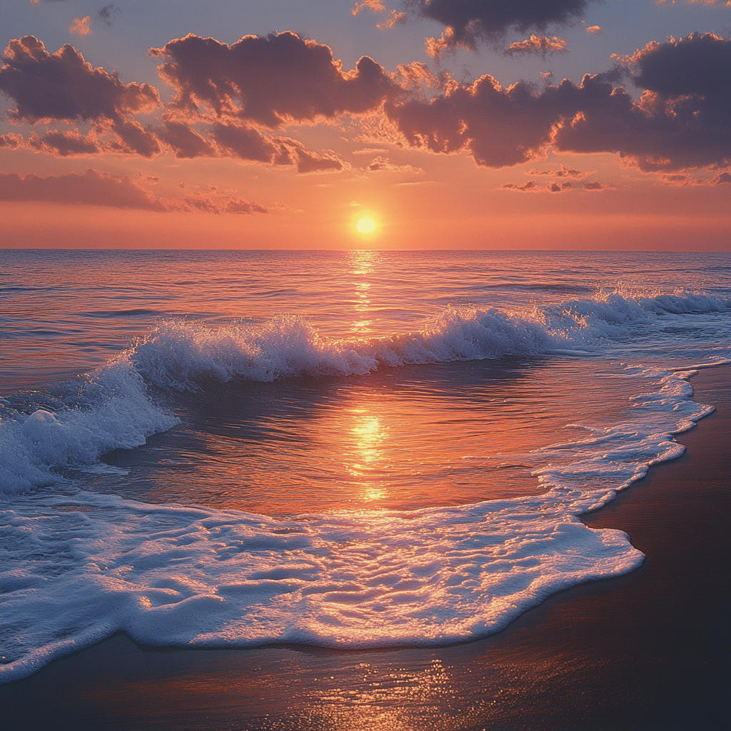 A sunrise over a calm ocean